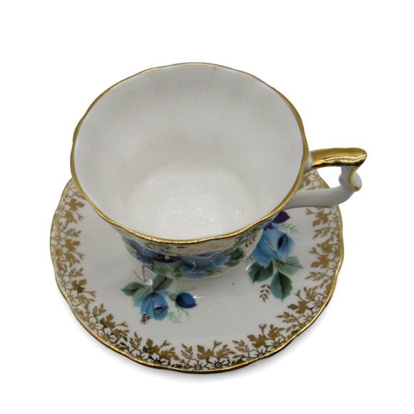 WINDSOR Blue Floral Teacup and Saucer England Vintage - Picture 5 of 11